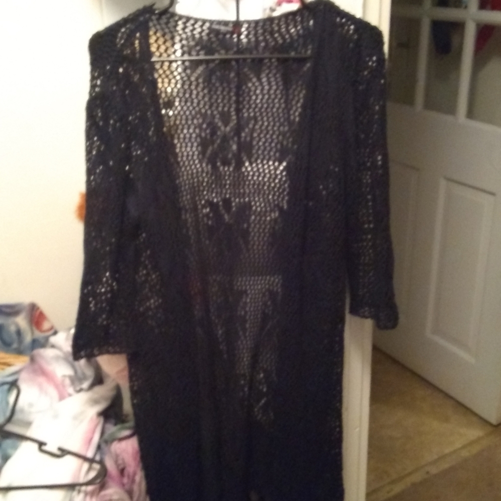 Black lace semi long cardigan.